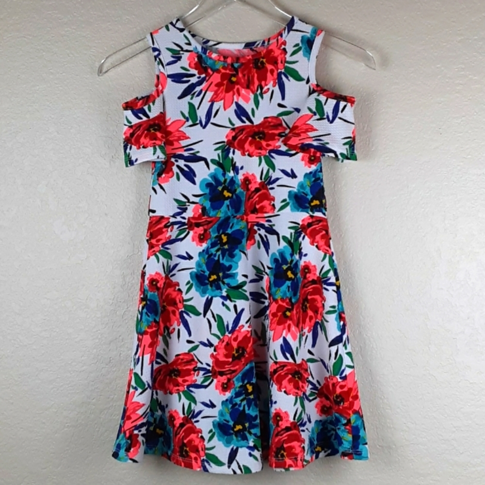 Kidpik Cold Shoulder Vibrant Floral Dress